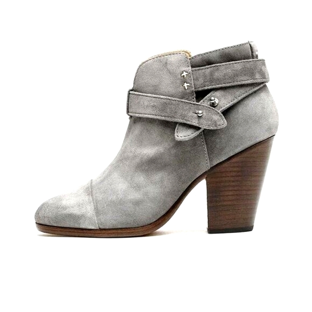 Rag & Bone Harrow Boots Suede Leather Ankle Heels Slip On Light Grey Size 38.5